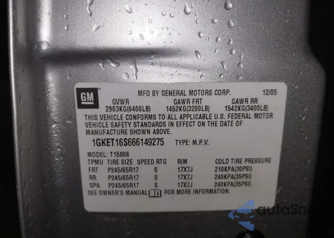 2006 GMC Envoy Xl Sle z USA, uszkodzony, nr VIN 1GKET16S666149275